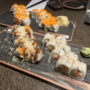 a variety of sushi rolls