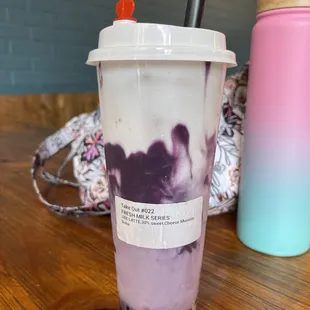 Ube (fresh milk series) w/ Cheese Foam, and boba drink