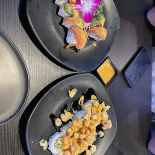 two plates of sushi