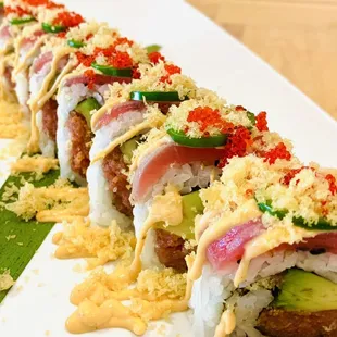a long roll of sushi