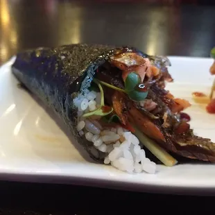 Salmon Skin hand roll.