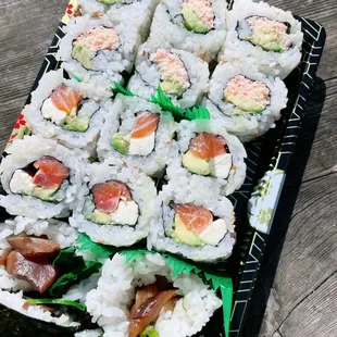 California Roll $8; Philadelphia Roll $8; Futo Maki Roll $13.