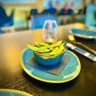 Complimentary Salt Sugar Spiced Edamame. The coating when you bite/squeeze the soybeans out is delicious!