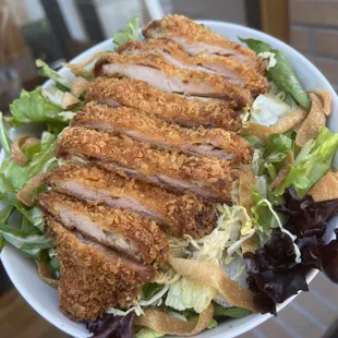 Chicken Katsu Salad!!  Dark meat...with freshly fried in-house wonton strips :)