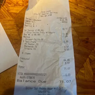 Bill for two snacks