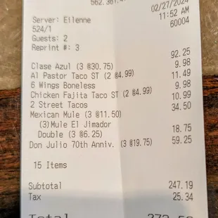 3 of us. 3 drinks each.