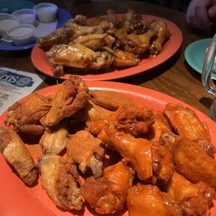 Variety of hot wings.