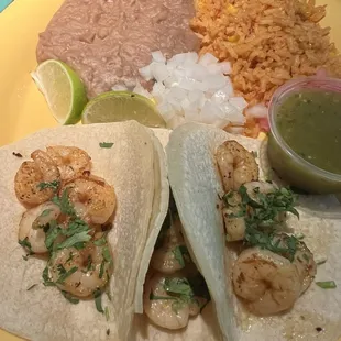 Shrimp tacos w/ rice &amp; beans