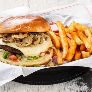 a burger and french fries