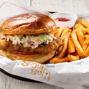 a chicken sandwich and fries