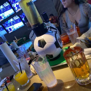 Beer tower water and mango margarita