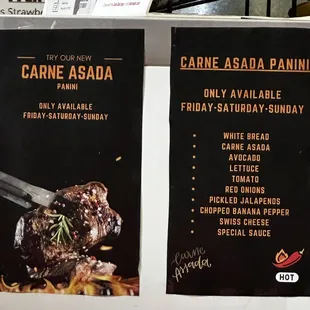 a menu for a restaurant