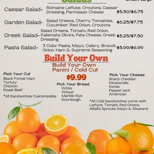 a list of oranges for sale