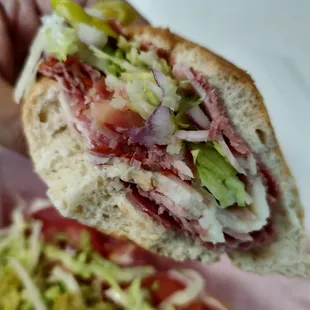 Inside view of Italian Sandwich and the layers of ingredients