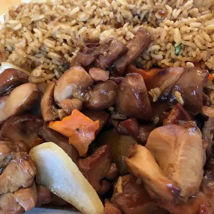 Bourbon chicken with pork fried rice