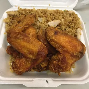 Chicken wings with chicken fried rice