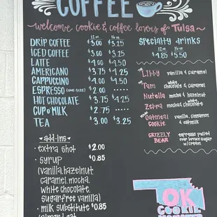 Coffee menu