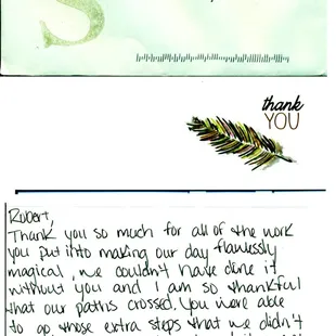 A personally hand written thank you from the client, most rewarding!
