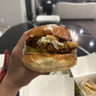 Spicy fried chicken sandwich