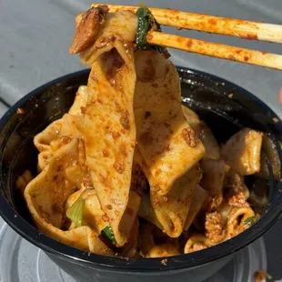 D2 Hot Chili Oil Noodle with wide flat noodles ($16.50)