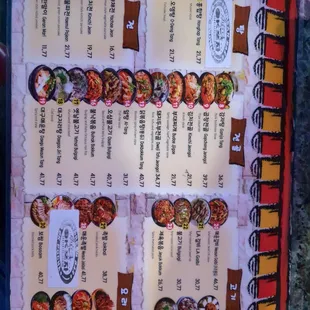 the menu of the restaurant