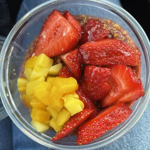 Açaí bowl (açaí and granola is under the fruit)