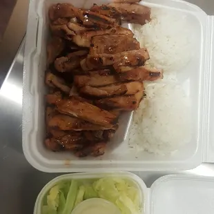 Chicken teriyaki to go good portion really appreciate that the salad was packaged separately so it did not get warm and wilted.