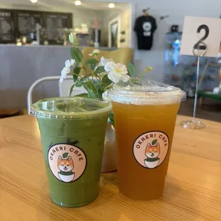 pandan matcha and mango tea