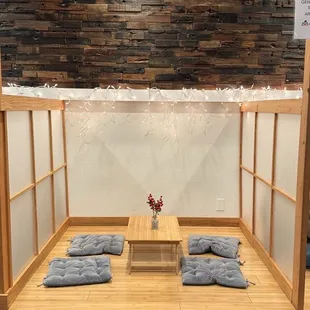 Seating area, where you have to remove shoes. Loved sitting here!