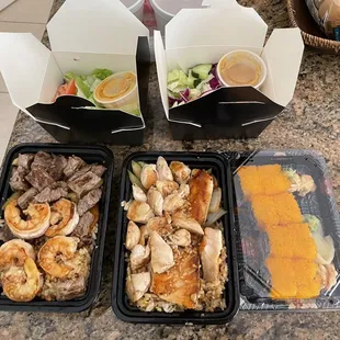 Hibachi Shrimp and Beef, Hibachi Chicken and Salmon