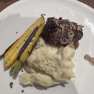 Filet, yummy potatoes, and perfectly cooked veggies.