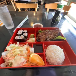 a meal in a red tray