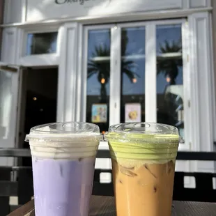 Sea Salt Taro Latte (left) Matcha Cold Brew Latte (right)