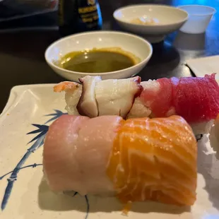 a plate of sushi on a table
