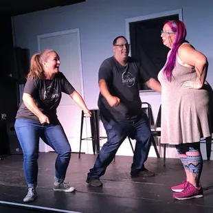 Eddie Goolsby, Mollie Brue &amp; Leah Rose performing in the OKC Improv Teaching Assistant show!