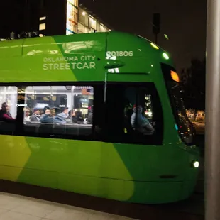 OKC Streetcar:  New Year's Eve Ride; Green, my favorite color.