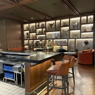a bar with stools