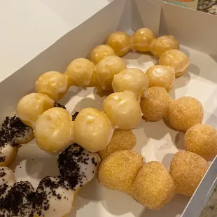 Cookies and cream, glazed and churro donuts