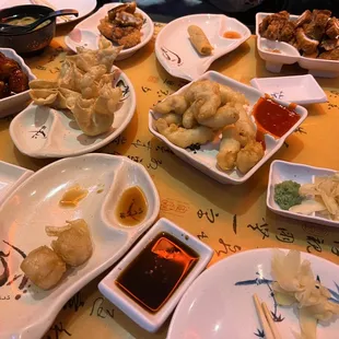 a table full of asian food