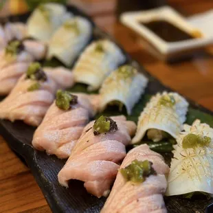 Squid Ika Nigiri, Otoro nigiri with black truffle