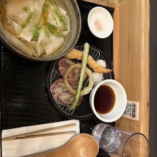 Himokawa Udon in Broth with Tempura Set
