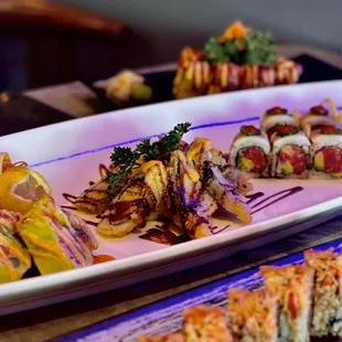 Our signature rolls and regular rolls presentation crafted by our experienced sushi chefs