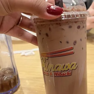 Chocolate Boba w Strawberry Popping pearls