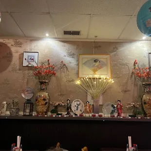 a table with asian decorations