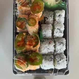 Spicy Girl roll on the left, California roll on the right