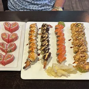 left to right: Lover Roll, Firecracker Roll, Black Angel Roll, Golden Roll, Okinawa Roll