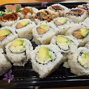 Eel/Avocado, Salmon/Avocado, and Cucumber/Avocado Rolls