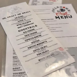 menus on a table