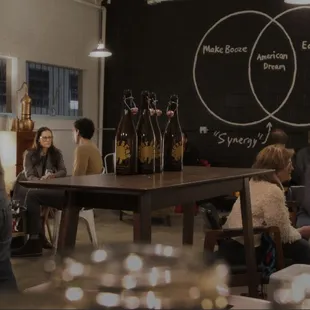 a group of people sitting around a table