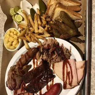 This is their try it all platter and your choice of three sides.